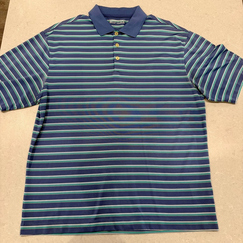 Nike Men's Golf Polo Shirt - Navy and Teal Stripes
